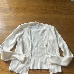 NINE WEST White Ribbed Cardigan Sweater